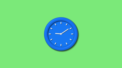 Aqua color 3d wall clock icon on green light background,12 hours clock icon