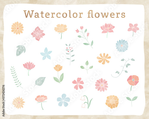 手書きの花や葉の水彩イラストのセット 植物 おしゃれ かわいい 素材 自然 Stock Vector Adobe Stock