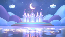 3d Render Cartoon Castle At Night.