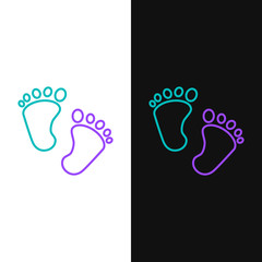 Poster - Line Baby footprints icon isolated on white and black background. Baby feet sign. Colorful outline concept. Vector.