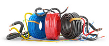 Color Cable Coils On A White Background. 3d Illustration