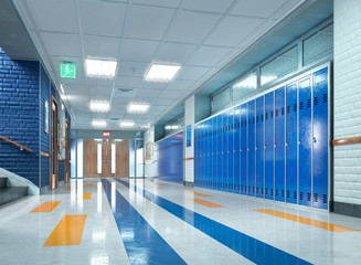 Wall Mural - School corridor with lockers. 3d illustration