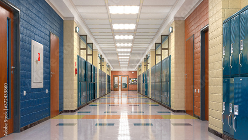 Cuadros en Lienzo School corridor with lockers. 3d illustration