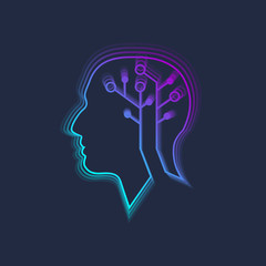 Fototapete - Artificial Intelligence human robot machine learning concept. Robotic digital big data, neural networks.