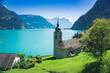 Church in Bauen, on the bank of the Luzern lake, Switzerland.