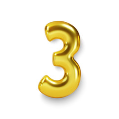 Wall Mural - golden number balloon 3 three. vector realistic 3d character