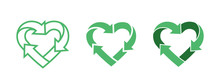 Green Heart Shape Symbol With Arrows. Recycle Logo
