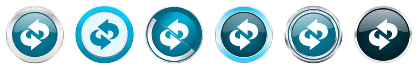 Aufkleber - Rotation silver metallic chrome border icons in 6 options, set of web blue round buttons isolated on white background