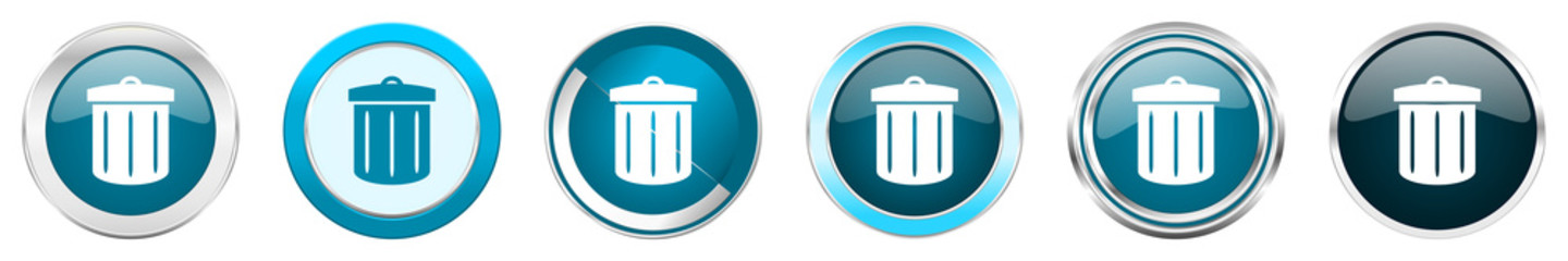 Aufkleber - Recycle silver metallic chrome border icons in 6 options, set of web blue round buttons isolated on white background