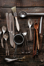 Cutlery On A Wooden Backdrop