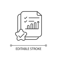 Wall Mural - Accounting document linear icon. Positive review. Report on growing financial chart. Thin line customizable illustration. Contour symbol. Vector isolated outline drawing. Editable stroke