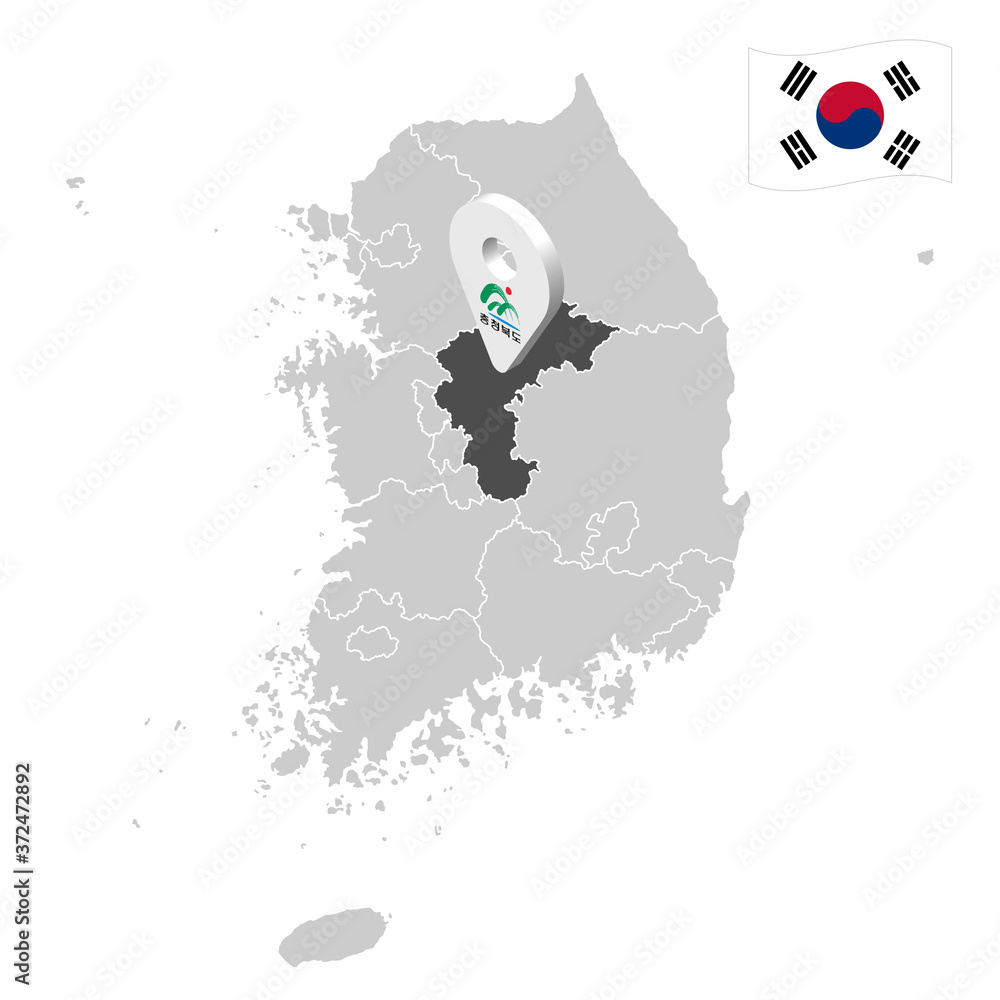Location of North Chungcheong Province on map South Korea. 3d location ...