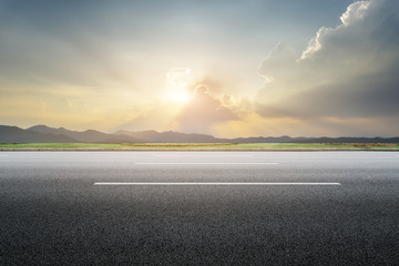 Wall Mural - Empty roads, ground and sky, clouds