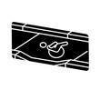 Dropped kerb black glyph icon. Curb cut. Access between street and sidewalk. Wheelchair users. Driveway. Modern city infrastructure. Silhouette symbol on white space. Vector isolated illustration