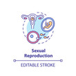 Sexual reproduction concept icon. Human physiology, sex education idea thin line illustration. Woman reproductive system anatomy, biology. Vector isolated outline RGB color drawing. Editable stroke