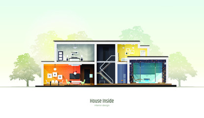 house in cross-section. modern loft style house, villa, cottage, townhouse with shadows. architectur