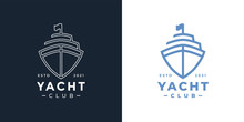 Luxury Yacht Club Logo Line Icon. Premium Leisure Boat Marine Sign. Cruise Ship Travel Symbol. Vector Illustration.