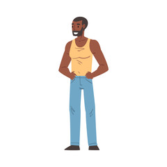 Poster - Cheerful Smiling African American Man, Happy Person Character in Casual Clothes Cartoon Style Vector Illustration