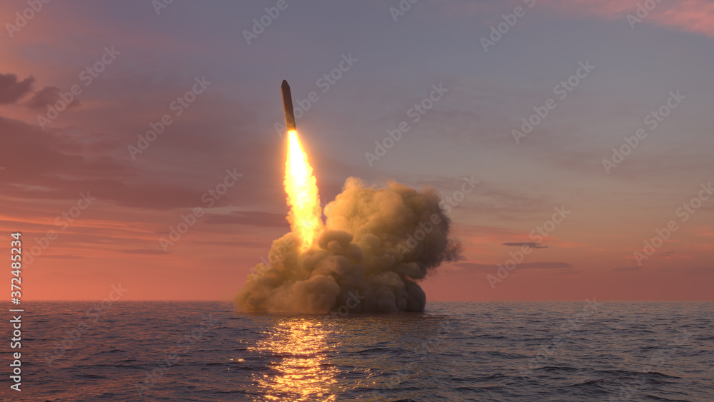 Ballistic missile launch from underwater at sunset Stock Illustration ...