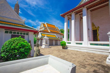 Background of religious tourist attractions in Bangkok (Wat Thaepthidaaraam) is a beautiful church.