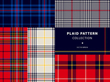 Plaid Pattern Collection, Set With Classic Red And Deep Blue