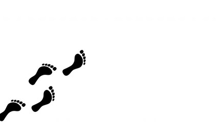Wall Mural - Bare feet prints steps appearing on white background. Cartoon animation. Copy space.