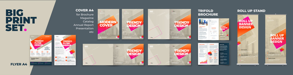 Wall Mural - corporate identity print template set of brochure cover, flyer, tri fold, report, catalog, roll up b