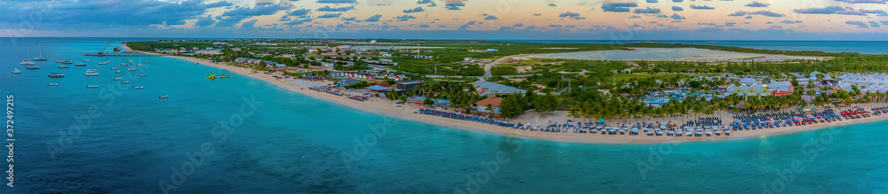 A panorama view along the coast from the cruise terminal on Grand Turk - obrazy, fototapety, plakaty 