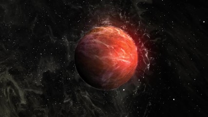 Wall Mural - Fantastic red planet shrouded in haze and cosmic particles against the backdrop of endless space.	