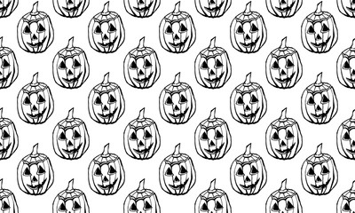 Wall Mural - Halloween vector illustration. Hand drawn seamless pattern. Spooky elements for banner, poster, invitation or festive decoration