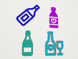 Poster - CHAMPAGNE 4 icons set, 3D illustration for background and alcohol