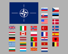 Set Of Flags Of The Countries Of Nato. Isolated Objects