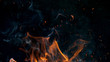 canvas print picture - fire flames with sparks on a black background, close-up