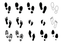 Human Bare Walk Footprints Shoes And Shoe Sole Kids Feet And Foot Steps Fun Vector Baby Footsteps Icon Or Sign For Print Kid Step For Trail Walking Footstep And Footprint For Trekking Or Follow Route