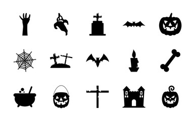 Sticker - icon set of bats and halloween, silhouette style