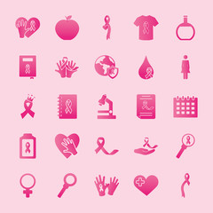 Wall Mural - icon set of pictogram woman and breast cancer, gradient style