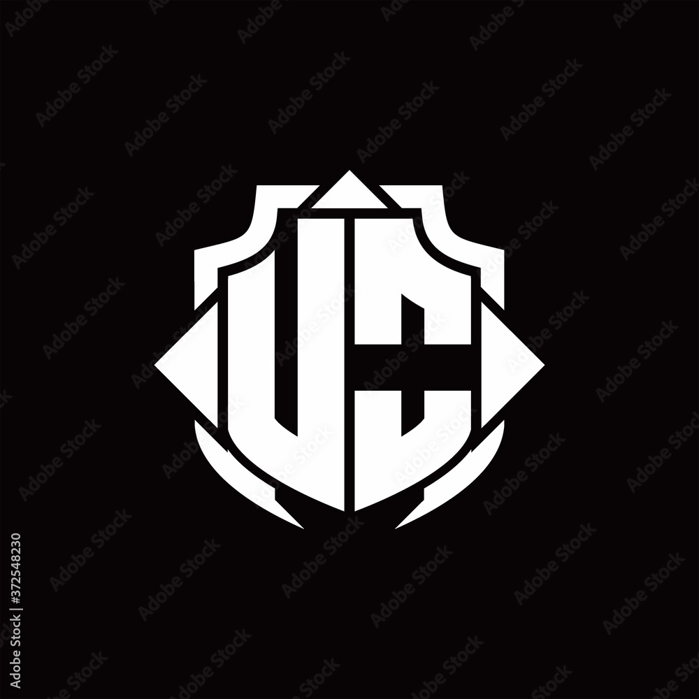 UO logo monogram with shield line and 3 arrows shape design template ...