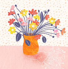 Bouquet Of Flowers In Vase Colored Pencils Illustration
