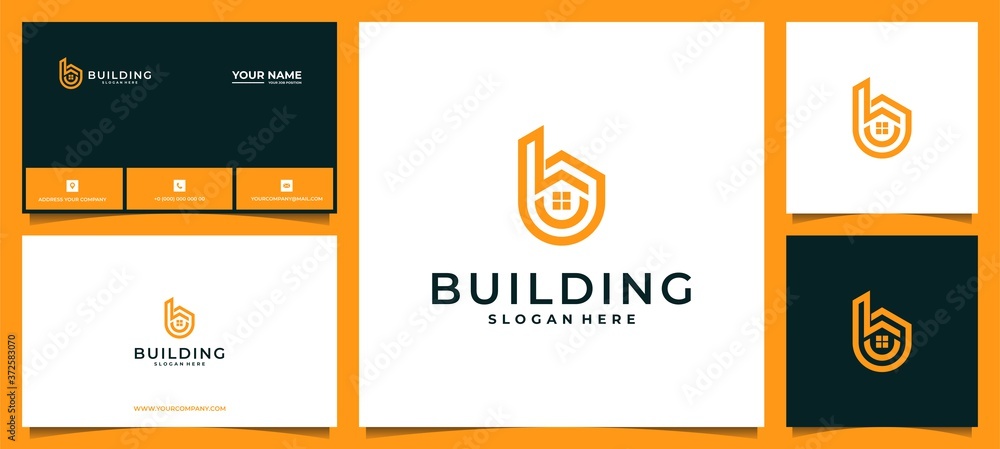 moderen letter b building logo with business card Stock Vector | Adobe ...