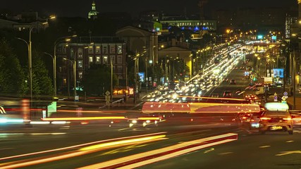 Wall Mural - Night Traffic on the urban highway and  thoroughfare, time lapse