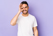 © Asier - Young caucasian man isolated on purple background excited keeping ok gesture on eye.