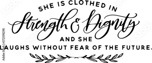 Fotomural she is clothed in strength and dignity and she laughs without fear of the future
