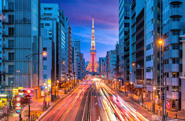 Wall Mural - Tokyo city street view with Tokyo Tower