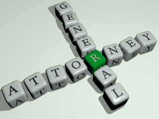 Wall Mural - ATTORNEY GENERAL crossword by cubic dice letters, 3D illustration for business and law