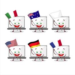 Wall Mural - Laptop cartoon character bring the flags of various countries