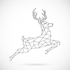  Abstract polygonal deer design. Geometric reindeer illustration. Scandinavian style poster with abstract deer. Vector print.
