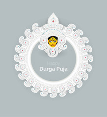 Wall Mural - Creative Happy Durga Puja Festival Greeting Background, Creative Goddess Durga Face Illustration