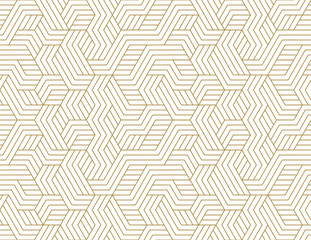 Abstract stripes, line vector seamless pattern. Neutral monochrome business background, gold white color. Linear shapes, creative geometric ornament