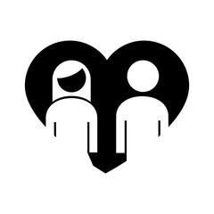 Sticker - family parents couple figures in heart silhouette style icon