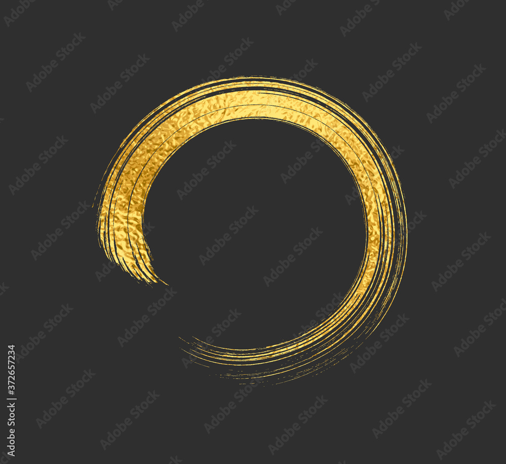 Gold metal brush stroke. Circle frame isolated on black background ...